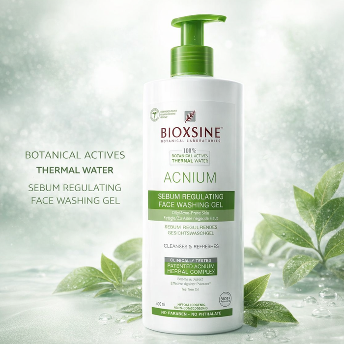 Bioxsine Acnium Sebum Regulating Face Wash Gel 50mL | Daily Cleanser for Oily & Combination Skin