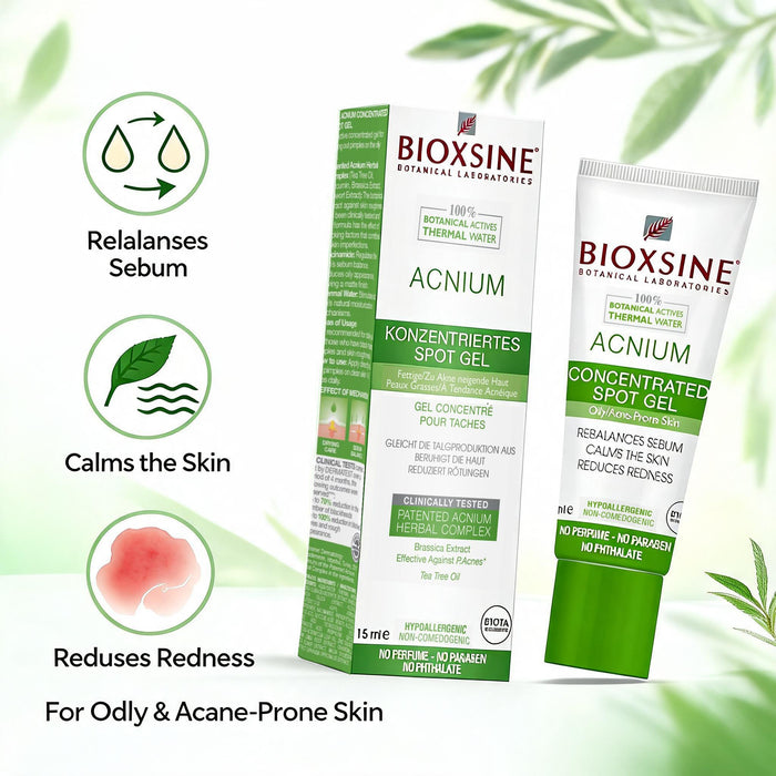 Bioxsine Acnium Concentrated Spot Gel 15mL | Targeted Acne & Blemish Treatment for Oily & Combination Skin