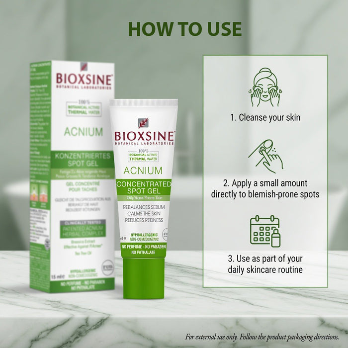 Bioxsine Acnium Concentrated Spot Gel 15mL | Targeted Acne & Blemish Treatment for Oily & Combination Skin