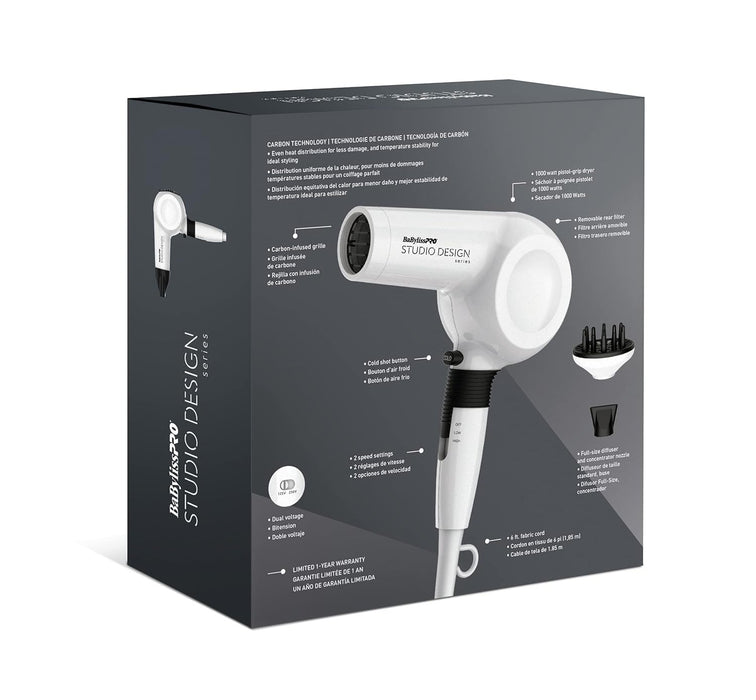 BaBylissPRO Studio Design Series Midi 1000 Watt Compact Hair Dryer Model #BB-BCI250UC, UPC: 074108463142
