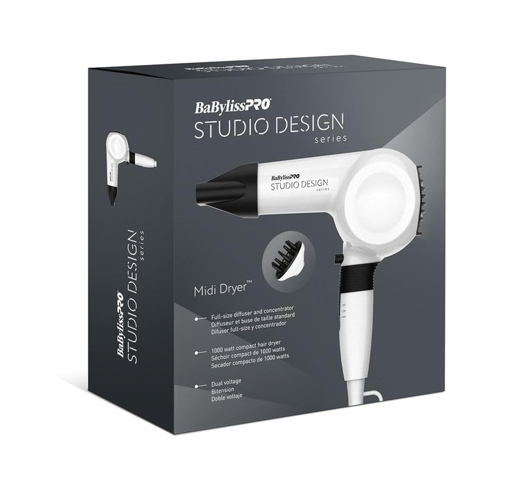BaBylissPRO Studio Design Series Midi 1000 Watt Compact Hair Dryer Model #BB-BCI250UC, UPC: 074108463142