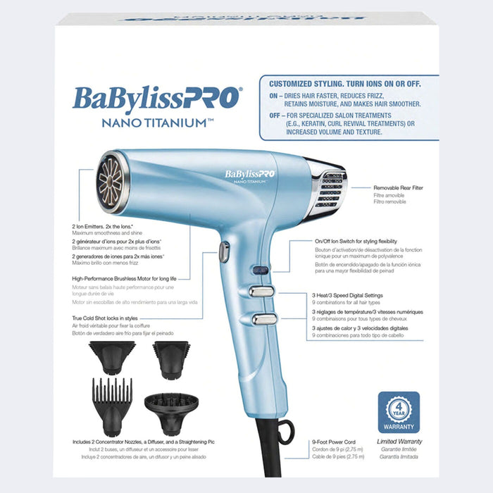 BaBylissPRO Nano Titanium Professional High-Speed Dual Ionic Dryer Model #BB-BNT9100, UPC: 074108463043