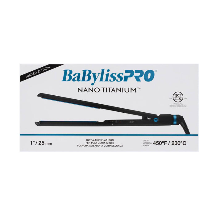 BaBylissPRO Nano Titanium Limited Edition Black & Blue 1" Ultra-Thin Flat Iron Model #BB-BNTMB4072TUC, UPC: 074108482884