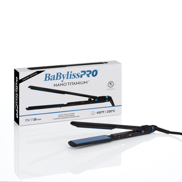 BaBylissPRO Nano Titanium Limited Edition Black & Blue 1½" Ultra-Thin Flat Iron Model #BB-BNTMB4073TUC, UPC: 074108482891