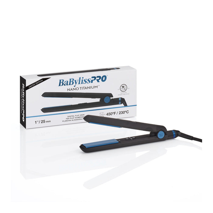 BaBylissPRO Nano Titanium Limited Edition Black & Blue 1" Digital Flat Iron Model #BB-BNTMB4095TUC, UPC: 074108482907