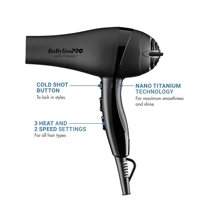 BaBylissPRO Nano Titanium Limited Edition Black & Blue Professional Ionic Dryer Model #BB-BNTMB5548, UPC: 074108487124