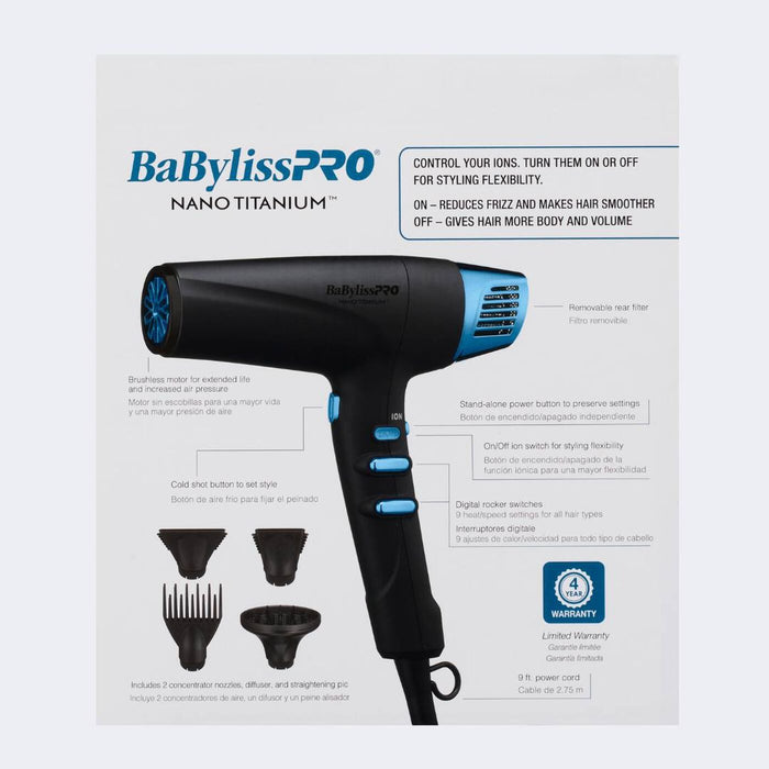BaBylissPRO Nano Titanium Limited Edition High-Speed Dual Ionic Dryer - Black & Blue Model #BB-BNTMB9100, UPC: 074108482914