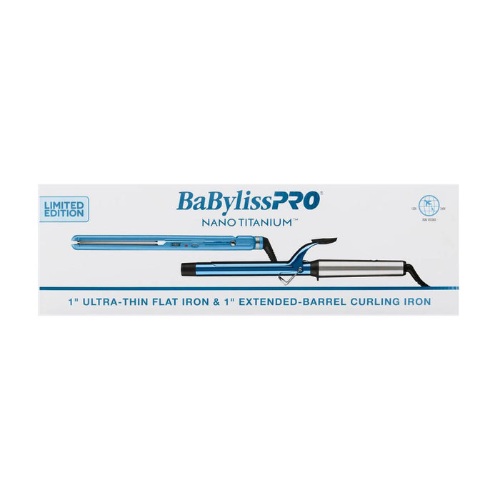 BaBylissPRO Nano Titanium 1" Extended-Barrel Curling Iron & 1" Ultra-Thin Flat Iron Gift Set Model #BB-BNTPP62UC, UPC: 07410848327