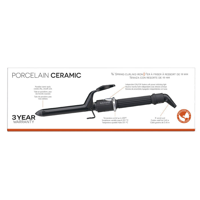BaBylissPRO Porcelain Ceramic ¾" Spring Curling Iron Model #BP75SUC, UPC: 074108414427
