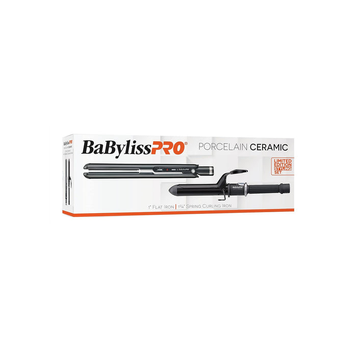 BaBylissPRO Porcelain Ceramic 1" Straightening Iron & 1¼" Spring Curling Iron Gift Set Model #BB-BPCPP6UC, UPC: 074108470355