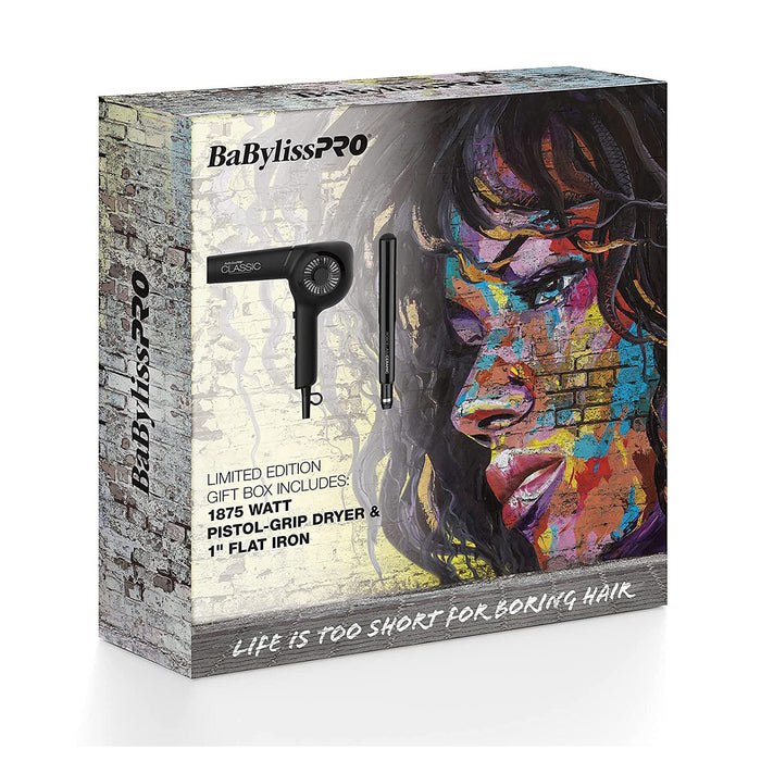 BaByliss PRO Classic Dryer (Black) & Porcelain Ceramic 1" Flat Iron Prepack Model #BB-BPPP4UC, UPC: 074108448163