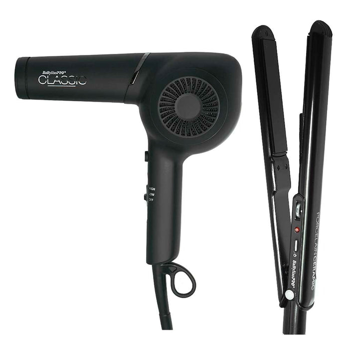 BaByliss PRO Classic Dryer (Black) & Porcelain Ceramic 1" Flat Iron Prepack Model #BB-BPPP4UC, UPC: 074108448163