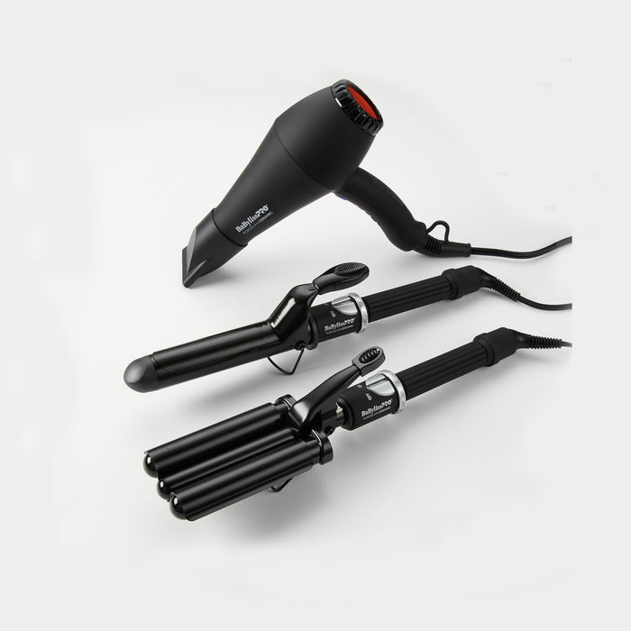BaBylissPRO Limited Edition Porcelain Ceramic Hair Dryer, Curling Iron, and Triple Barrel Waver Value Set Model #BB-BPPP7, UPC: 074108475237