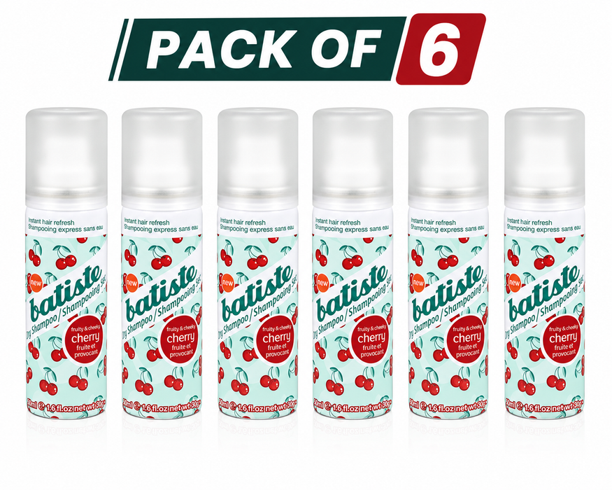 BATISTE Dry Shampoo, Cherry Fragrance, Mini 1.6 Oz - Pack of 6, Model #BT-87085, UPC: 5010724526804