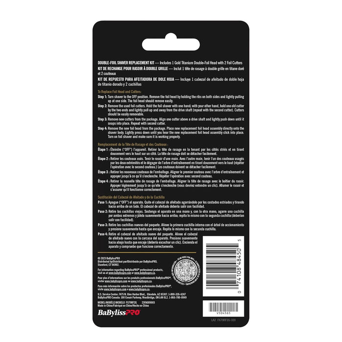 BaBylissPRO FXONE Replacement Foils & Cutters, Gold Model #BB-FX79RF2G, UPC: 074108484505