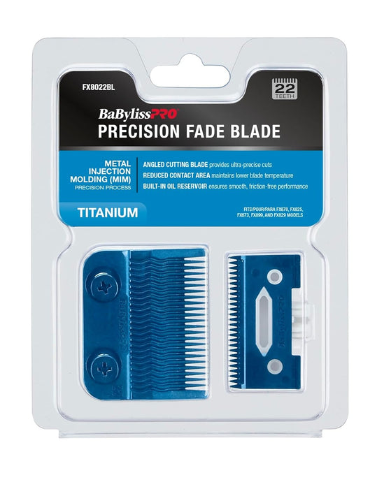 BaBylissPRO Blue Titanium Metal-Injection Molded (MIM) Precision Fade Blade Model #BB-FX8022BL, UPC: 074108483829