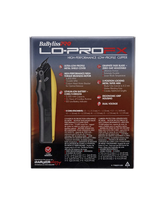 BabylissPro Influencer Edition LoProFX Clipper – Yellow Model #BB-FX825YI, UPC: 074108468383