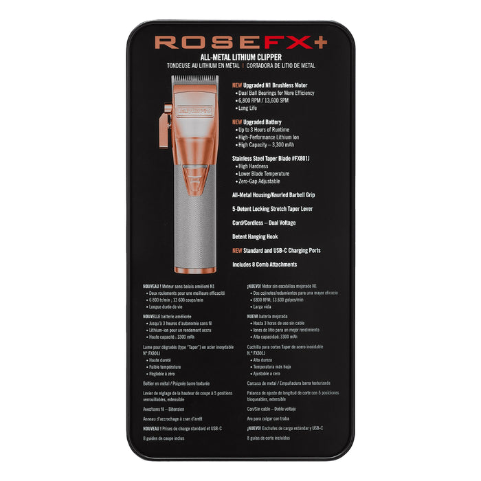 BaBylissPRO RoseFX+ All-Metal Lithium Clipper Model #BB-FX870NRG, UPC: 074108475039