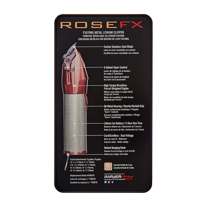 BaByliss PRO ROSEFX Clipper Model #BB-FX870RG, UPC: 074108381651