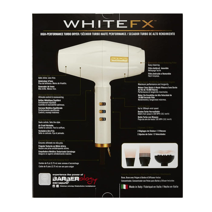 BaBylissPRO Rob the Original WhiteFX Dryer 1875 Watt Model #BB-FXBDW1, UPC: 074108456496