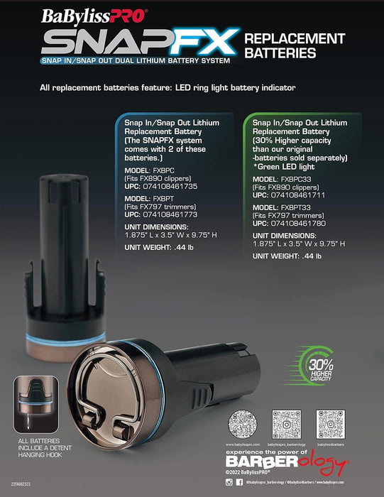 BaBylissPRO SNAPFX Trimmer Battery Model #BB-FXBPT, UPC: 074108461773
