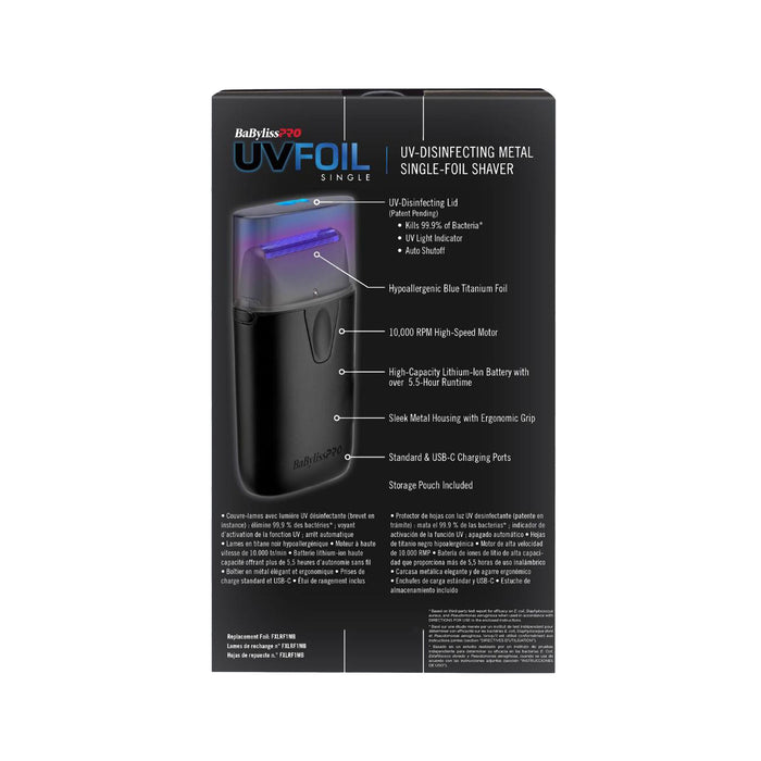 BaBylissPRO UVFOIL Matte Black UV Single-Foil Shaver Model #BB-FXLFS1MB, UPC: 074108483140