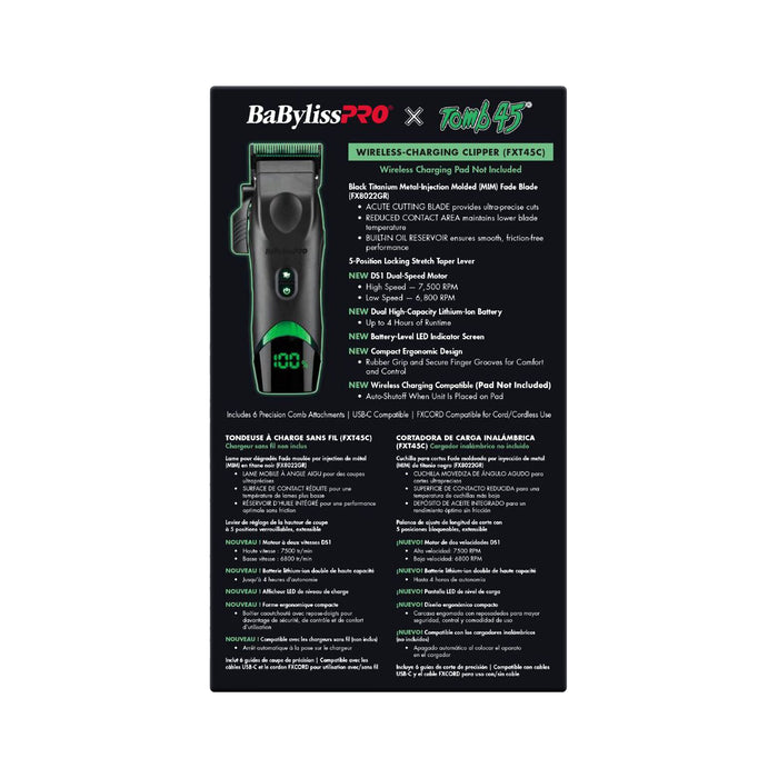 BaBylissPRO x Tomb45 Wireless-Charging Clipper Model #BB-FXT45C, UPC: 074108490551