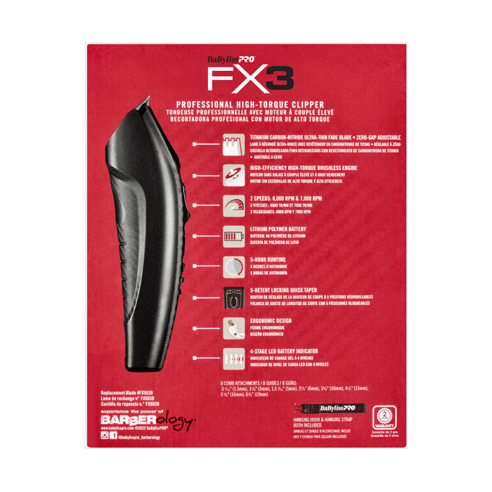 BabylissPRO Professional FX3 Cordless Clipper Black Model #BB-FXX3CB, UPC: 074108458858