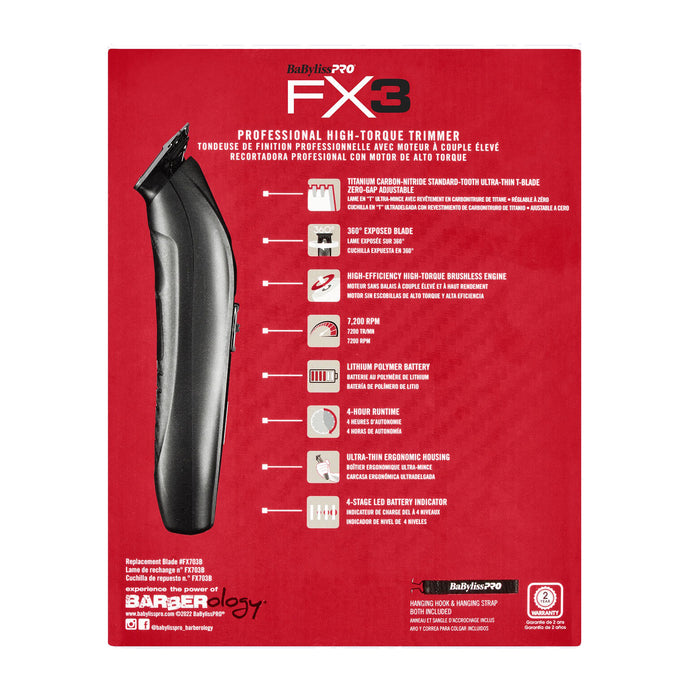 BaBylissPRO FX3 Professional High-Torque Trimmer Model #BB-FXX3TB, UPC: 074108458841