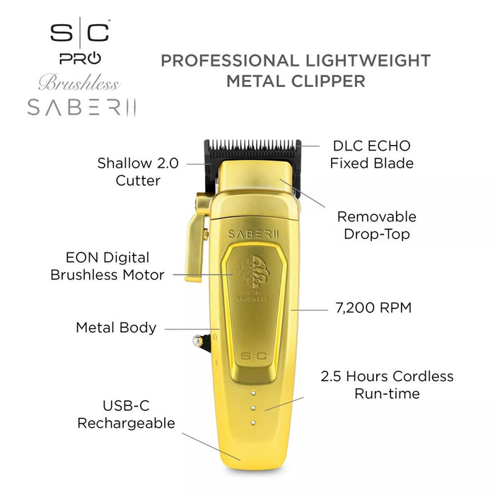 StyleCraft Saber 2.0 Professional Cordless Hair Clipper - Gold Model #ZZ-SC617M, UPC: 810069132853