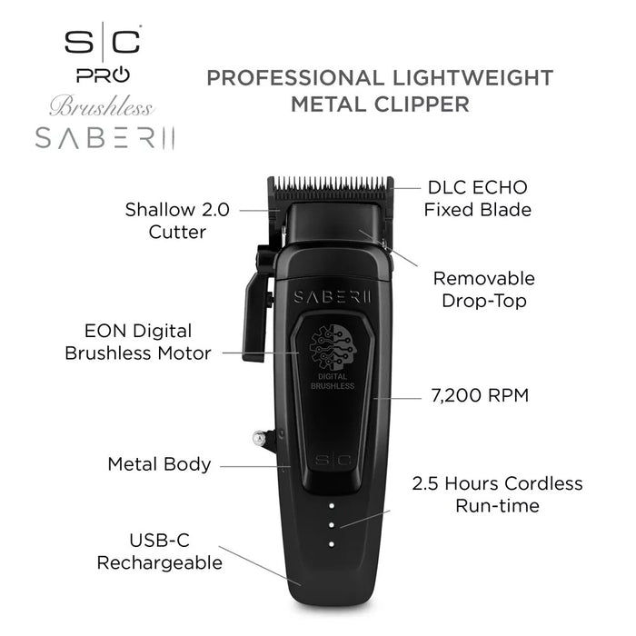 StyleCraft Saber 2.0 Professional Cordless Hair Clipper - Black Model #ZZ-SC617B, UPC: 810069132877