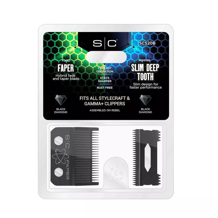 StyleCraft Double Black Fixed Faper Blade & Slim Deep Moving Blade Set Model #ZZ-SC520B, UPC: 810069131481