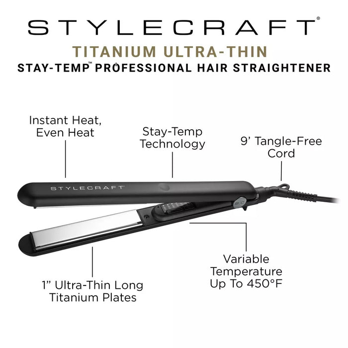 StyleCraft STAY-TEMP 1" Flat Iron Model #ZZ-SC717B, UPC: 810069133782