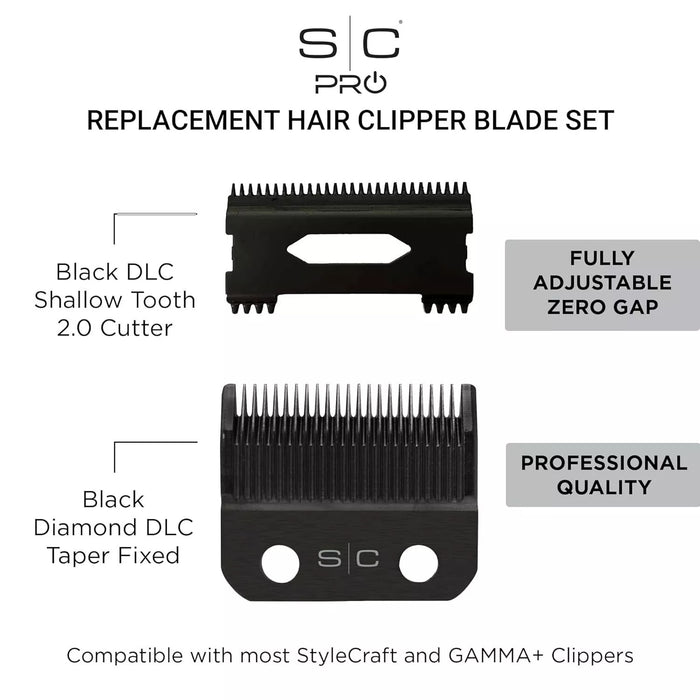 StyleCraft Fixed DLC Taper Blade + DLC Shallow Tooth 2.0 Cutter Clipper Blade Model #ZZ-SC539B, UPC: 810069133706