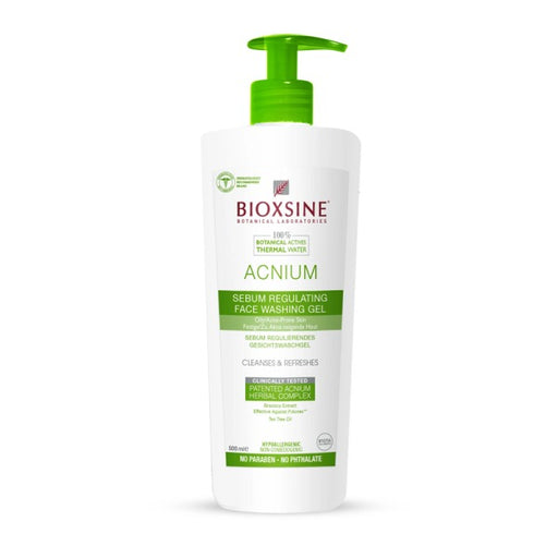 Bioxsine Acnium Sebum Regulating Face Wash Gel 50mL for oily, combination and acne-prone skin with Niacinamide and Tea Tree Oil