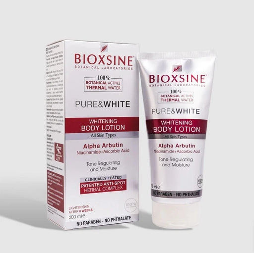 Bioxsine Pure & White Whitening Body Lotion 200mL for brightening, moisturizing and dark spot care