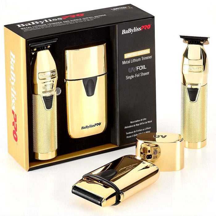 BaBylissPRO Limitedfx Collection Limited Edition Goldfx Trimmer & Uvfoil Single-Foil Shaver Combo Model #FXLFHOLPKG, UPC: 074108478139