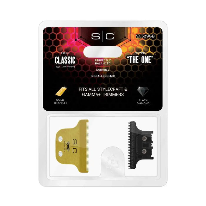 STYLECRAFT Fixed Classic X-Pro Gold Titanium Blade Set Model #SC529GB, UPC: 810069131719