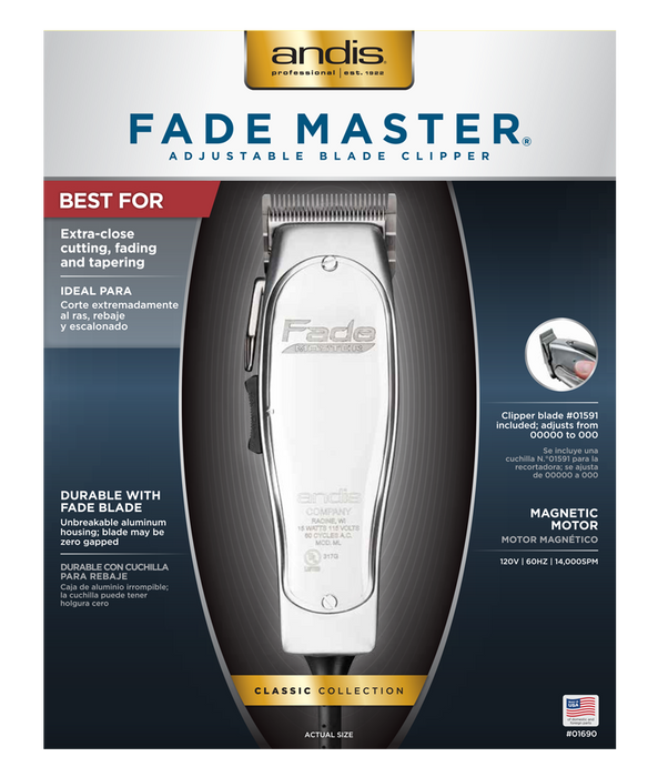 ANDIS Fade Master Clipper with Fade Blade (Metal Finish) Model #AN-01690, UPC: 040102016905