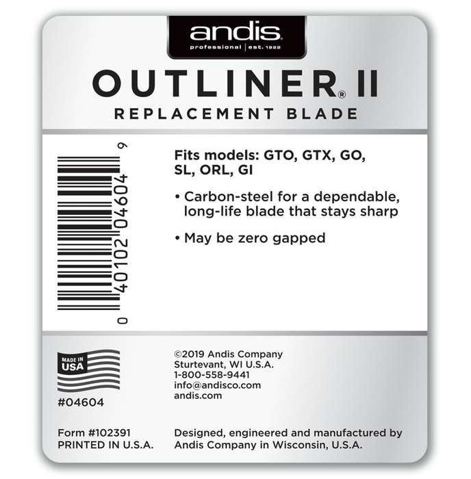 ANDIS Outliner II Razor Square Blade Set Very Close Cutting - .1 mm Model #AN-04604, UPC: 040102046049