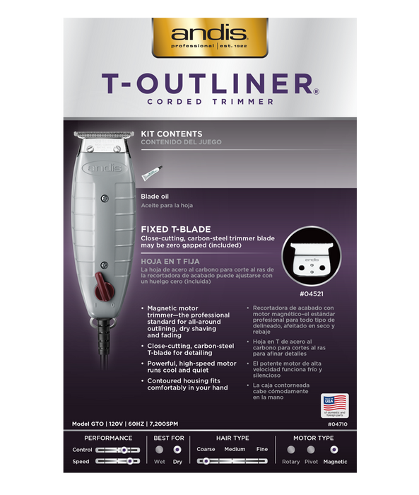 ANDIS T-Outliner Trimmer - With T-Blade Model #AN-04710, UPC: 040102047107