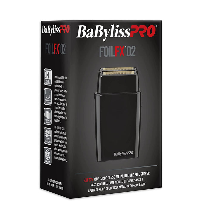 BABYLISS PRO FOILFX02 Cordless Metal Black Double Foil Shaver 110-220 Volts Model #FXFS2B, UPC: 074108428424