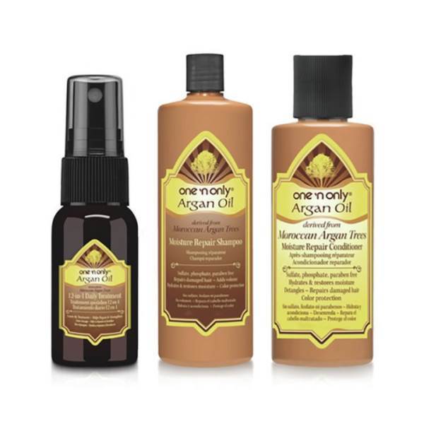 ONE 'N ONLY Argan Oil Repair Kit - Moisture Shampoo, Conditioner, Daily Treatment Model #ON-539490, UPC: 074108317759