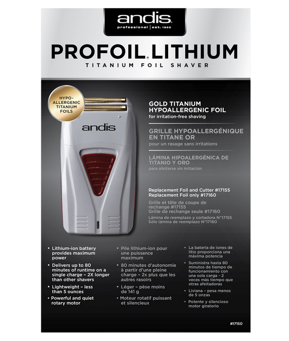 ANDIS ProFoil Lithium Titanium Foil Cord/Cordless Shaver Model #AN-17150, UPC: 040102171505