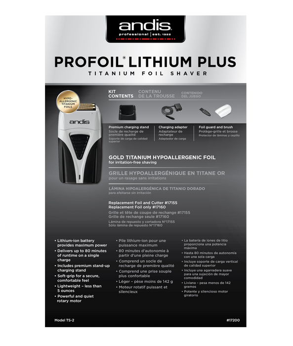 ANDIS Profoil Plus Lithium Titanium Foil Shaver with Foil Replacement & Cutter Model #AN-17200, UPC: 040102172007
