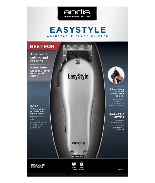 ANDIS EasyStyle Adjustable Blade Clipper - 7 Piece Kit (Silver) Model #AN-18395, UPC: 040102183959