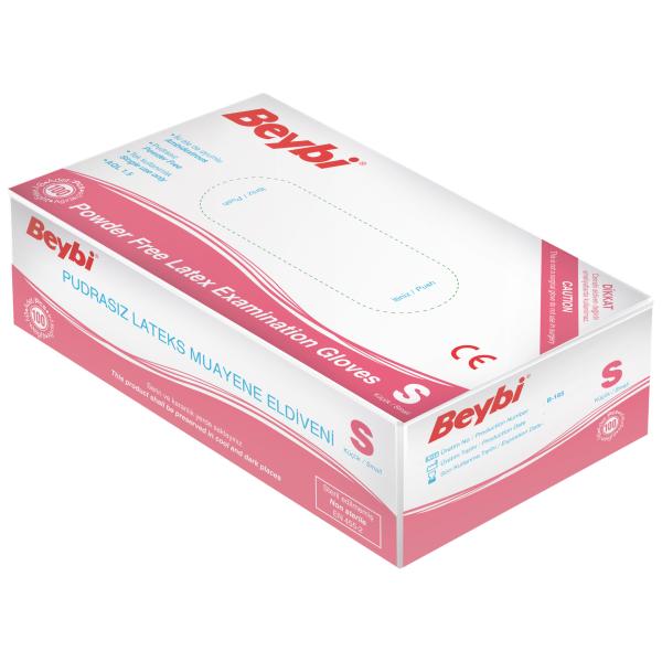 BEYBI Latex Examination Gloves Powder-Free, Small Model #BEY-23.06503, UPC: 08690648405101