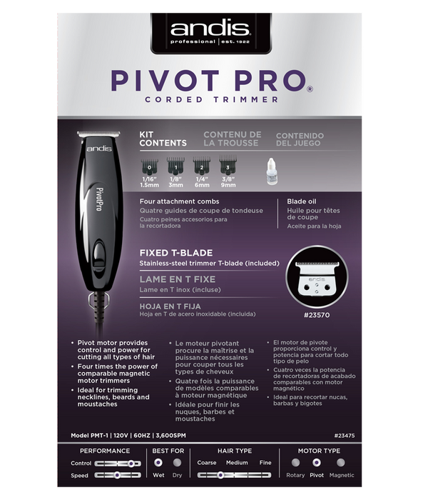 ANDIS PivotPro TBlade Outlining Beard / Hair Trimmer Model #AN-23475, UPC: 040102234750