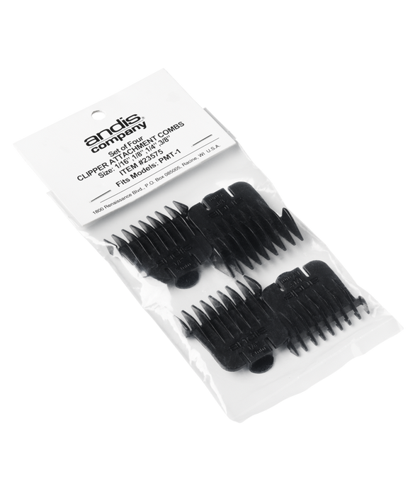 ANDIS Snap-on Blade Attachment Combs, 4-Combs, Sizes 1/16", 1/8", 1/4", 3/8", fits T-Blade only Model #AN-23575, UPC: 040102235757
