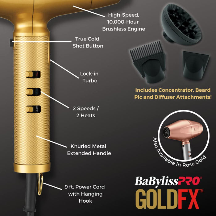 BaByliss PRO RoseFX Turbo Hair Dryer Model #BB-FXBDRG1, UPC: 074108448866